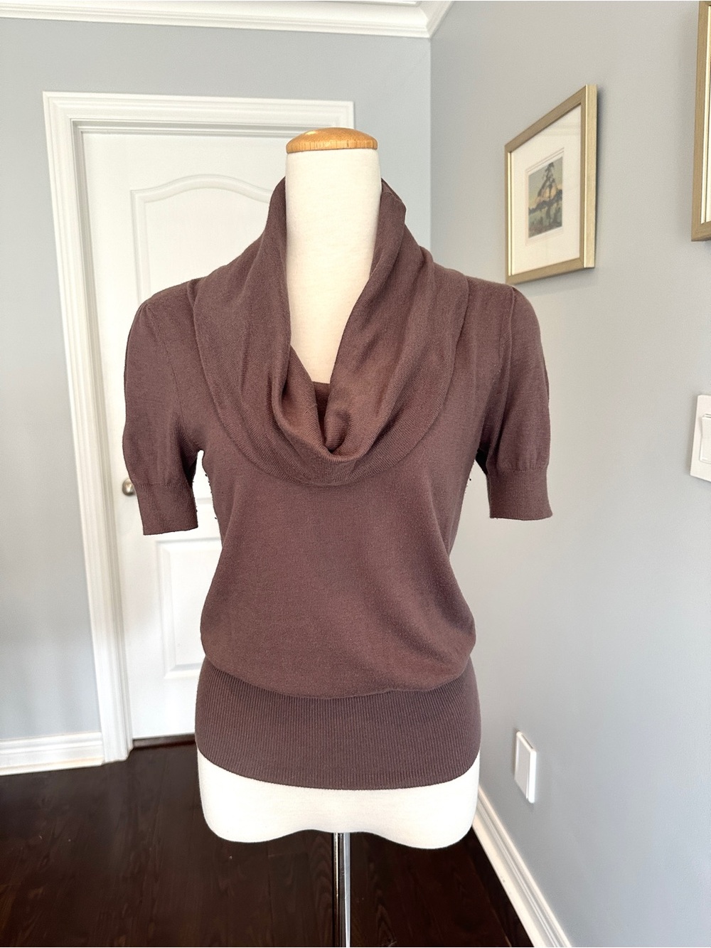H&M Short-Sleeve Cowl Neck Sweater - Brown